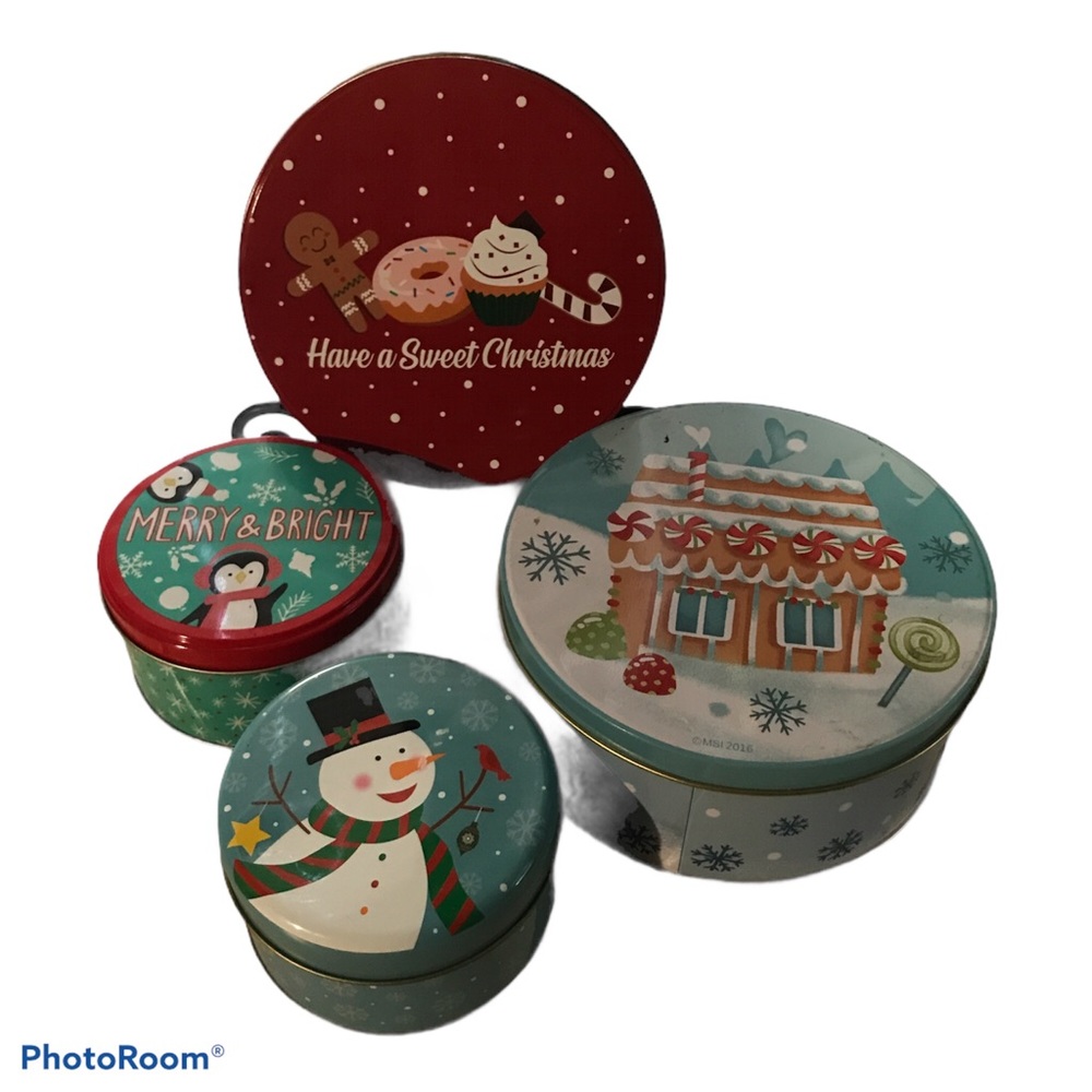 Set of 4 2016 Christmas Holiday Tins with Lids